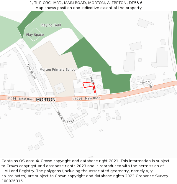 1, THE ORCHARD, MAIN ROAD, MORTON, ALFRETON, DE55 6HH: Location map and indicative extent of plot