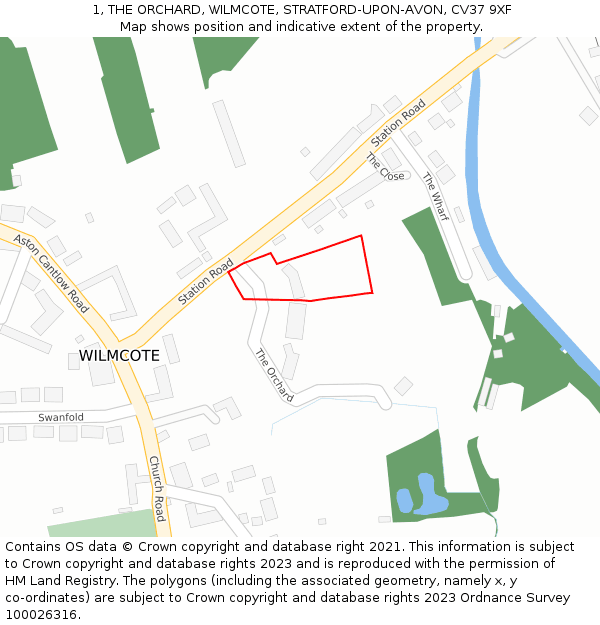 1, THE ORCHARD, WILMCOTE, STRATFORD-UPON-AVON, CV37 9XF: Location map and indicative extent of plot