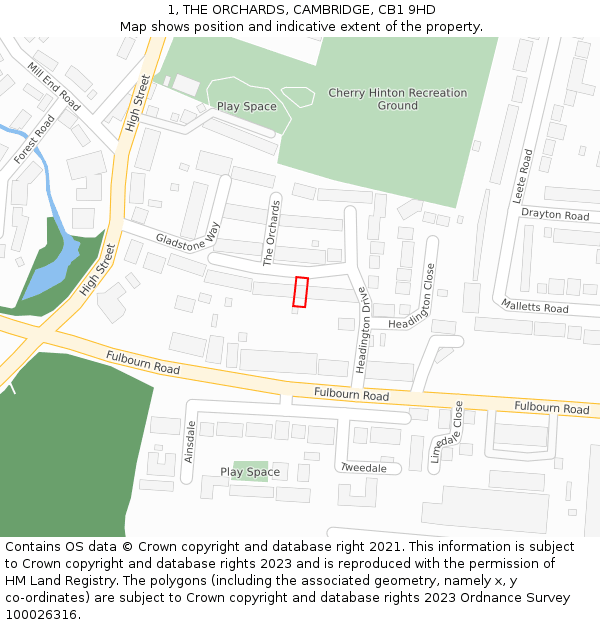 1, THE ORCHARDS, CAMBRIDGE, CB1 9HD: Location map and indicative extent of plot