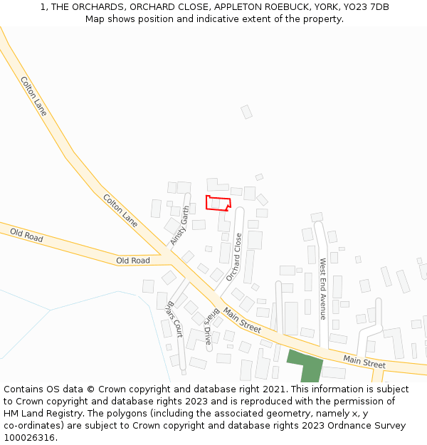 1, THE ORCHARDS, ORCHARD CLOSE, APPLETON ROEBUCK, YORK, YO23 7DB: Location map and indicative extent of plot