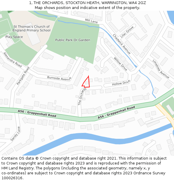 1, THE ORCHARDS, STOCKTON HEATH, WARRINGTON, WA4 2GZ: Location map and indicative extent of plot