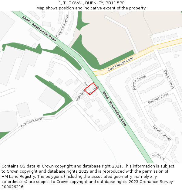 1, THE OVAL, BURNLEY, BB11 5BP: Location map and indicative extent of plot