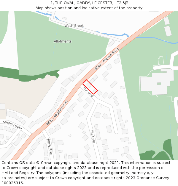 1, THE OVAL, OADBY, LEICESTER, LE2 5JB: Location map and indicative extent of plot