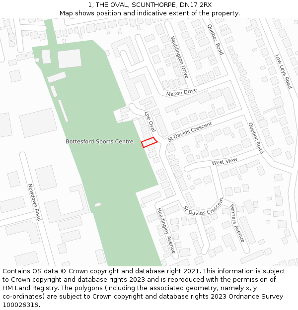 1, THE OVAL, SCUNTHORPE, DN17 2RX: Location map and indicative extent of plot