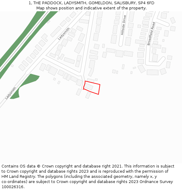 1, THE PADDOCK, LADYSMITH, GOMELDON, SALISBURY, SP4 6FD: Location map and indicative extent of plot