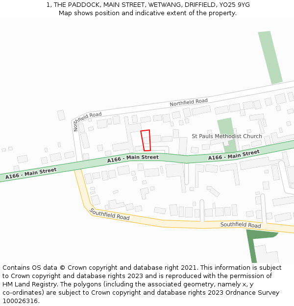 1, THE PADDOCK, MAIN STREET, WETWANG, DRIFFIELD, YO25 9YG: Location map and indicative extent of plot