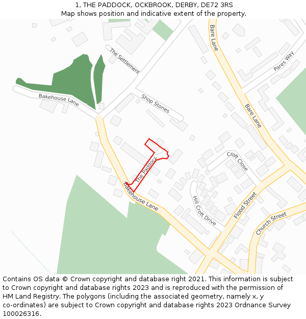 1, THE PADDOCK, OCKBROOK, DERBY, DE72 3RS: Location map and indicative extent of plot