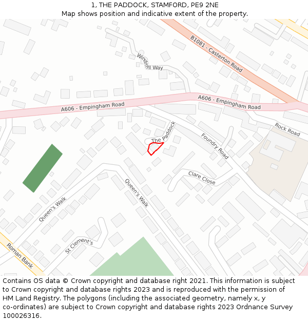 1, THE PADDOCK, STAMFORD, PE9 2NE: Location map and indicative extent of plot