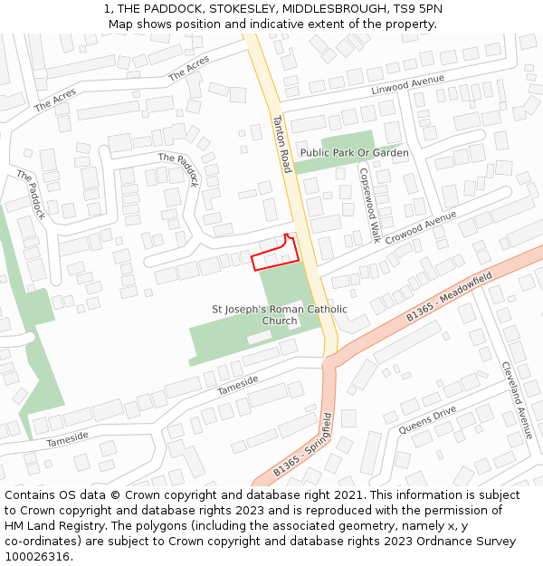 1, THE PADDOCK, STOKESLEY, MIDDLESBROUGH, TS9 5PN: Location map and indicative extent of plot