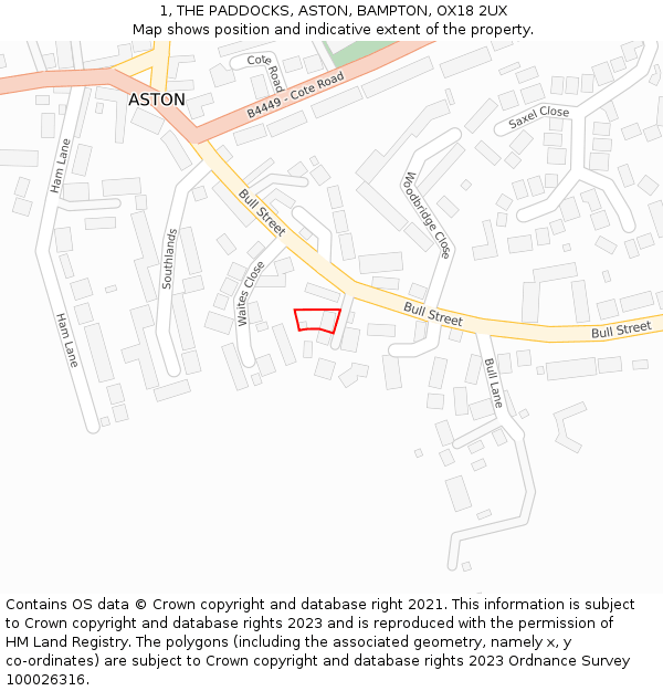 1, THE PADDOCKS, ASTON, BAMPTON, OX18 2UX: Location map and indicative extent of plot