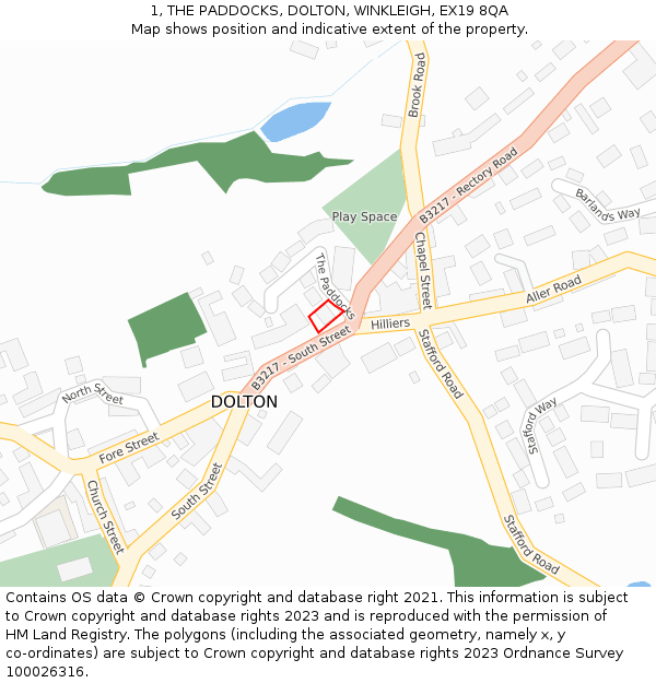 1, THE PADDOCKS, DOLTON, WINKLEIGH, EX19 8QA: Location map and indicative extent of plot