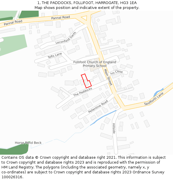 1, THE PADDOCKS, FOLLIFOOT, HARROGATE, HG3 1EA: Location map and indicative extent of plot