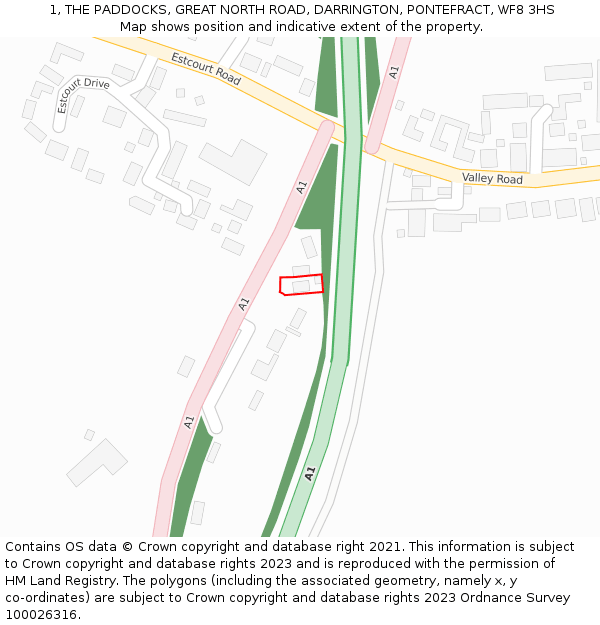 1, THE PADDOCKS, GREAT NORTH ROAD, DARRINGTON, PONTEFRACT, WF8 3HS: Location map and indicative extent of plot