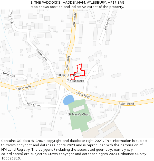 1, THE PADDOCKS, HADDENHAM, AYLESBURY, HP17 8AG: Location map and indicative extent of plot