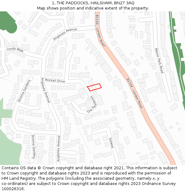 1, THE PADDOCKS, HAILSHAM, BN27 3AQ: Location map and indicative extent of plot