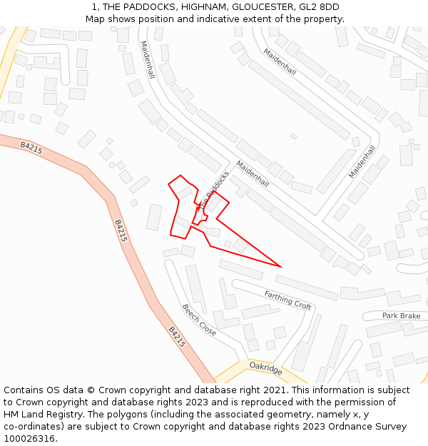 1, THE PADDOCKS, HIGHNAM, GLOUCESTER, GL2 8DD: Location map and indicative extent of plot