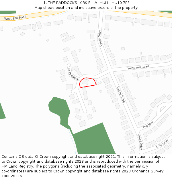 1, THE PADDOCKS, KIRK ELLA, HULL, HU10 7PF: Location map and indicative extent of plot