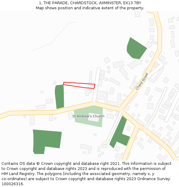 1, THE PARADE, CHARDSTOCK, AXMINSTER, EX13 7BY: Location map and indicative extent of plot