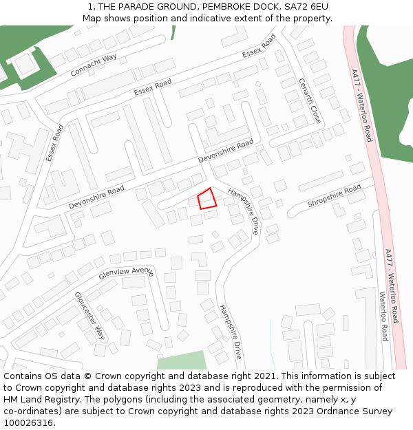 1, THE PARADE GROUND, PEMBROKE DOCK, SA72 6EU: Location map and indicative extent of plot