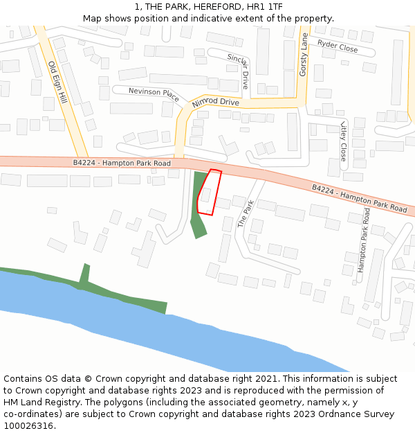 1, THE PARK, HEREFORD, HR1 1TF: Location map and indicative extent of plot