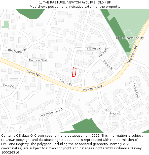 1, THE PASTURE, NEWTON AYCLIFFE, DL5 4BF: Location map and indicative extent of plot