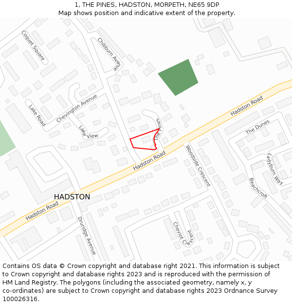 1, THE PINES, HADSTON, MORPETH, NE65 9DP: Location map and indicative extent of plot