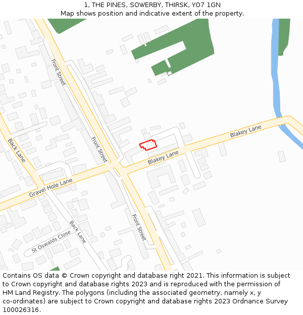 1, THE PINES, SOWERBY, THIRSK, YO7 1GN: Location map and indicative extent of plot