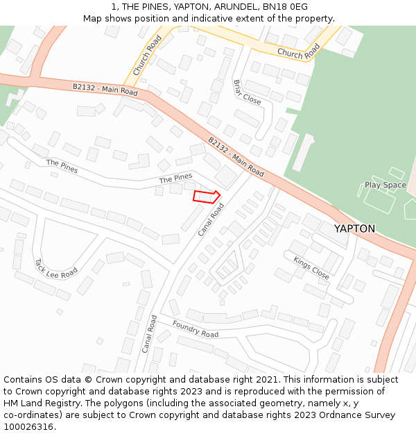 1, THE PINES, YAPTON, ARUNDEL, BN18 0EG: Location map and indicative extent of plot