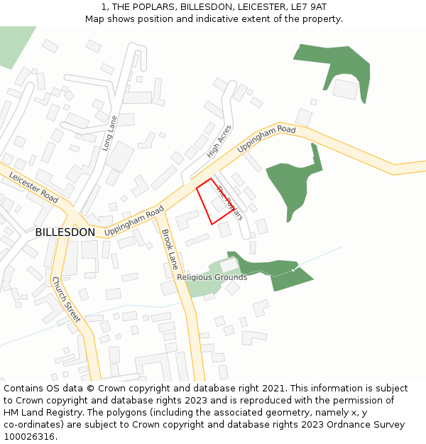 1, THE POPLARS, BILLESDON, LEICESTER, LE7 9AT: Location map and indicative extent of plot