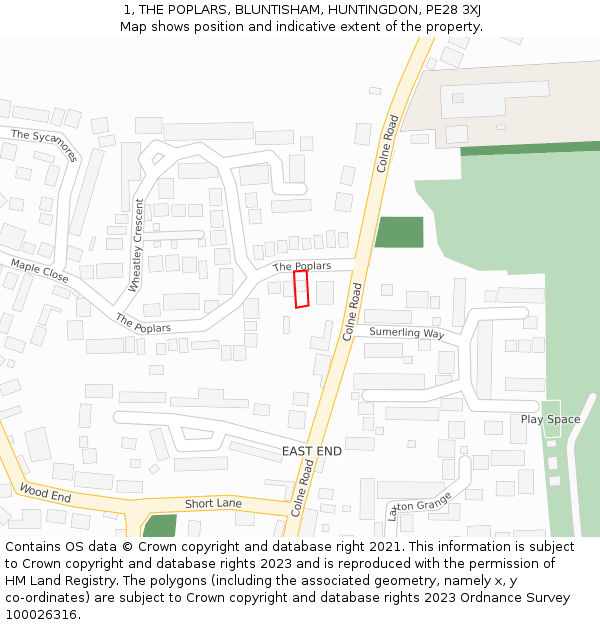 1, THE POPLARS, BLUNTISHAM, HUNTINGDON, PE28 3XJ: Location map and indicative extent of plot