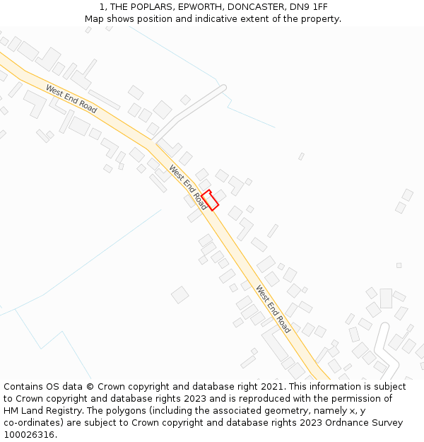 1, THE POPLARS, EPWORTH, DONCASTER, DN9 1FF: Location map and indicative extent of plot