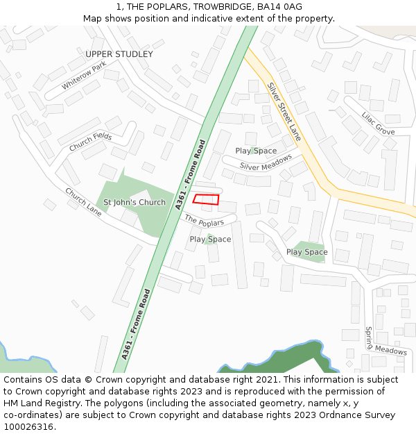 1, THE POPLARS, TROWBRIDGE, BA14 0AG: Location map and indicative extent of plot