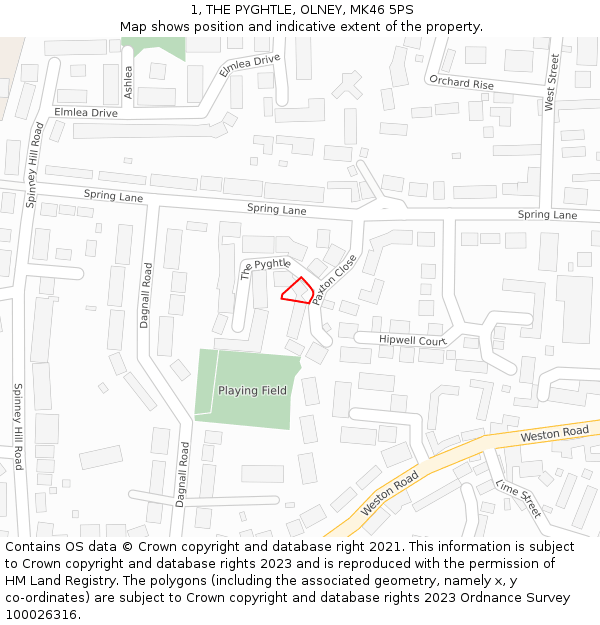1, THE PYGHTLE, OLNEY, MK46 5PS: Location map and indicative extent of plot