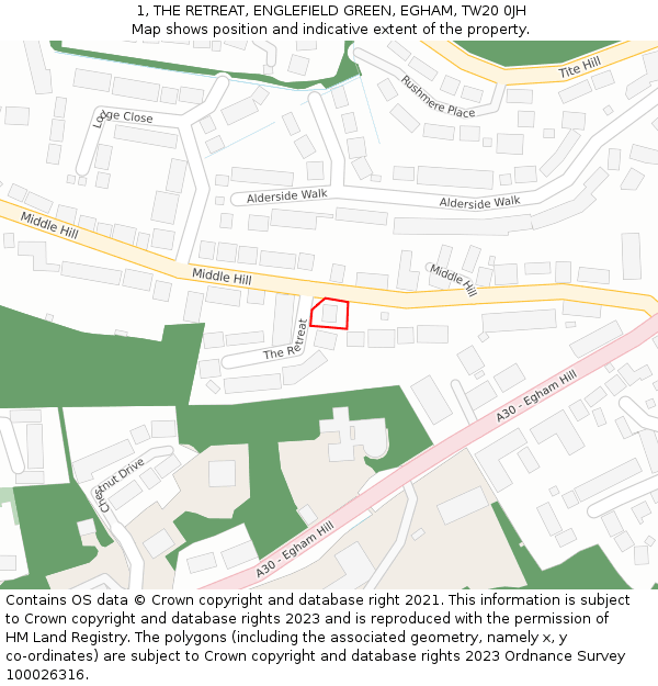 1, THE RETREAT, ENGLEFIELD GREEN, EGHAM, TW20 0JH: Location map and indicative extent of plot