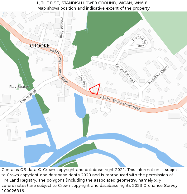 1, THE RISE, STANDISH LOWER GROUND, WIGAN, WN6 8LL: Location map and indicative extent of plot