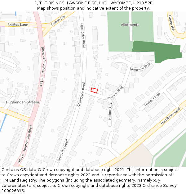 1, THE RISINGS, LAWSONE RISE, HIGH WYCOMBE, HP13 5PR: Location map and indicative extent of plot