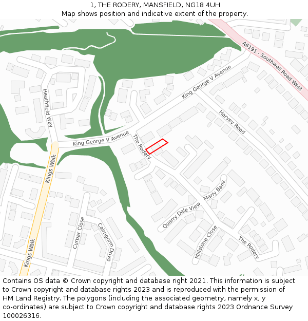 1, THE RODERY, MANSFIELD, NG18 4UH: Location map and indicative extent of plot