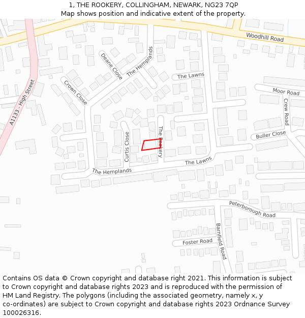 1, THE ROOKERY, COLLINGHAM, NEWARK, NG23 7QP: Location map and indicative extent of plot