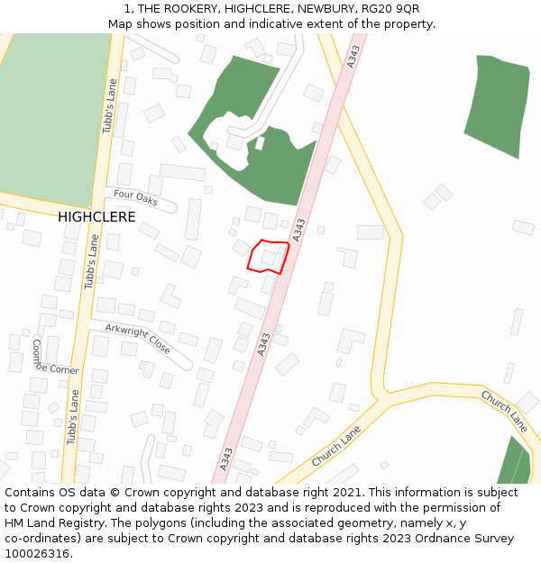 1, THE ROOKERY, HIGHCLERE, NEWBURY, RG20 9QR: Location map and indicative extent of plot