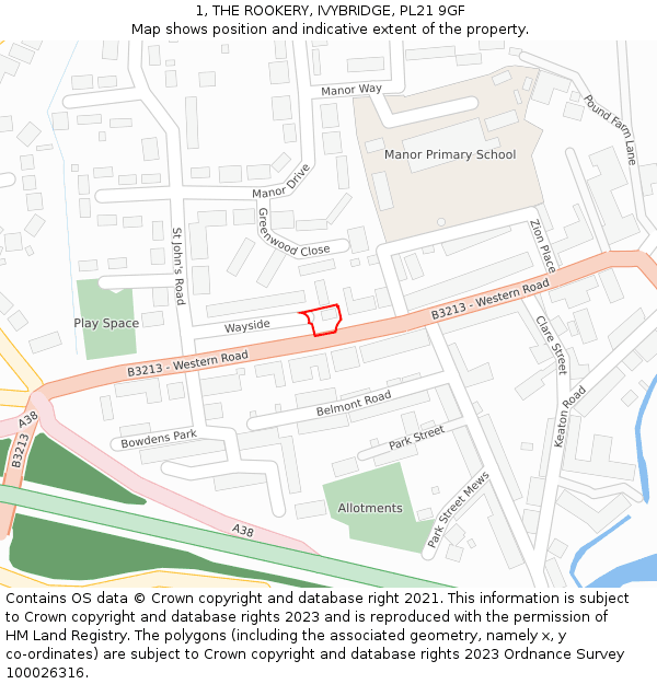 1, THE ROOKERY, IVYBRIDGE, PL21 9GF: Location map and indicative extent of plot