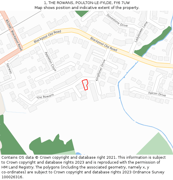 1, THE ROWANS, POULTON-LE-FYLDE, FY6 7UW: Location map and indicative extent of plot