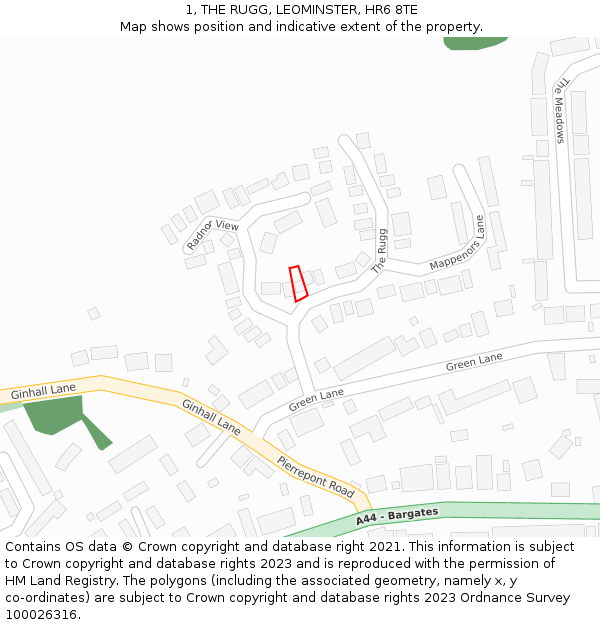 1, THE RUGG, LEOMINSTER, HR6 8TE: Location map and indicative extent of plot