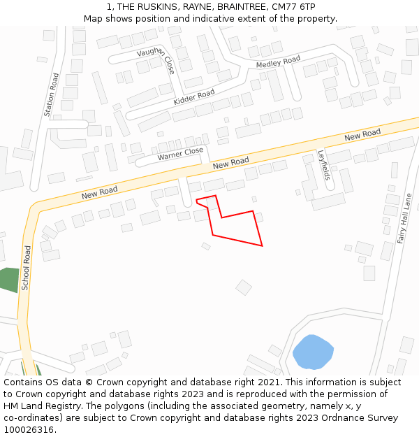 1, THE RUSKINS, RAYNE, BRAINTREE, CM77 6TP: Location map and indicative extent of plot