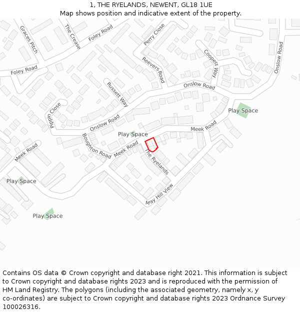 1, THE RYELANDS, NEWENT, GL18 1UE: Location map and indicative extent of plot