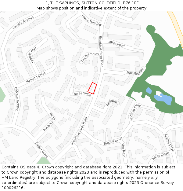 1, THE SAPLINGS, SUTTON COLDFIELD, B76 1PF: Location map and indicative extent of plot