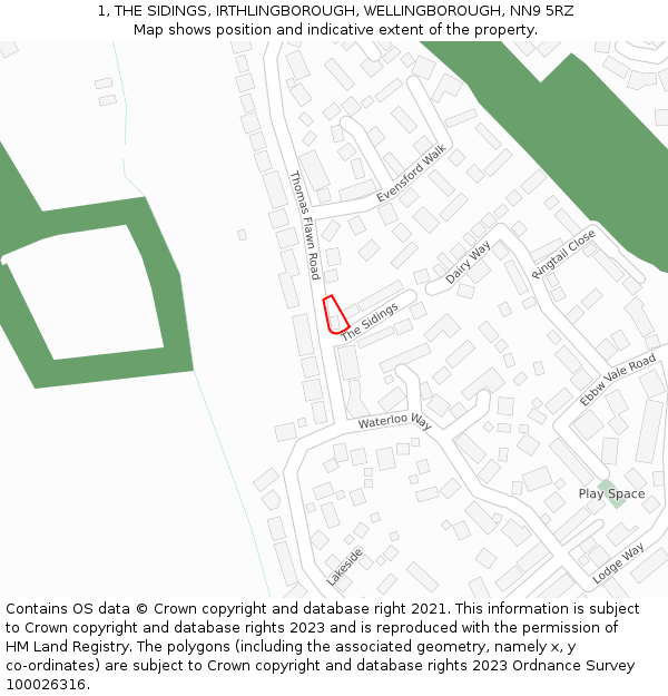 1, THE SIDINGS, IRTHLINGBOROUGH, WELLINGBOROUGH, NN9 5RZ: Location map and indicative extent of plot