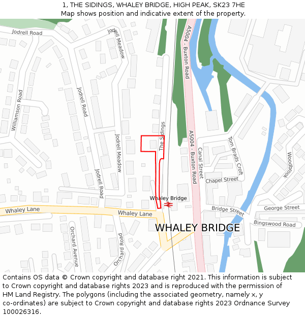 1, THE SIDINGS, WHALEY BRIDGE, HIGH PEAK, SK23 7HE: Location map and indicative extent of plot