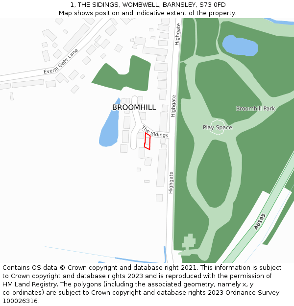 1, THE SIDINGS, WOMBWELL, BARNSLEY, S73 0FD: Location map and indicative extent of plot