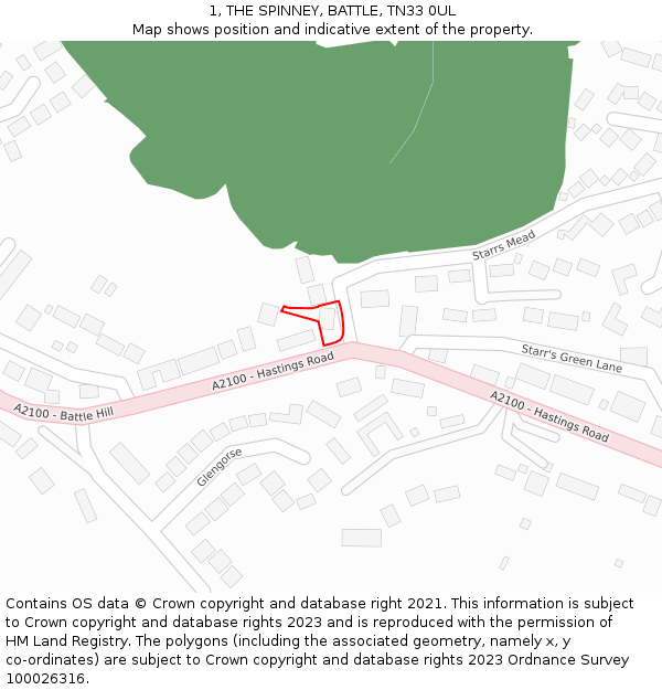 1, THE SPINNEY, BATTLE, TN33 0UL: Location map and indicative extent of plot