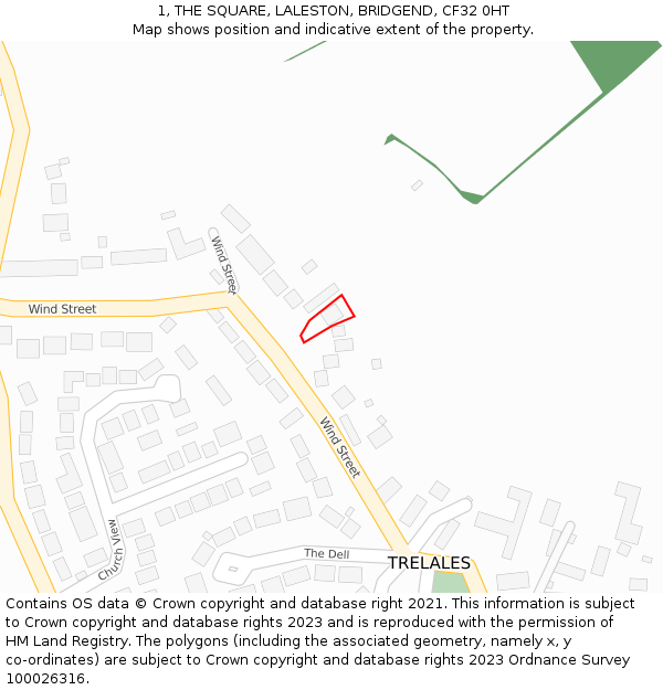 1, THE SQUARE, LALESTON, BRIDGEND, CF32 0HT: Location map and indicative extent of plot
